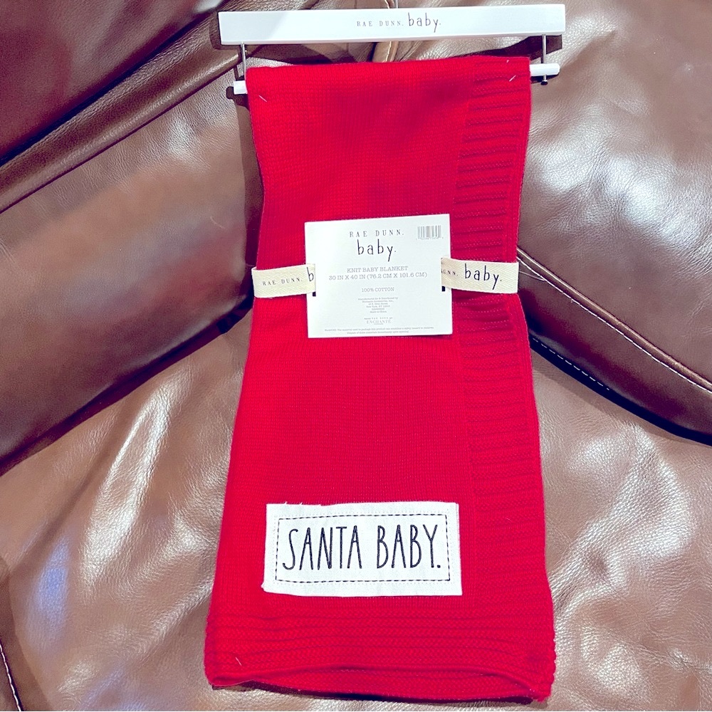 Rae Dunn SANTA BABY Red Knit Baby Blanket BRAND NEW!!